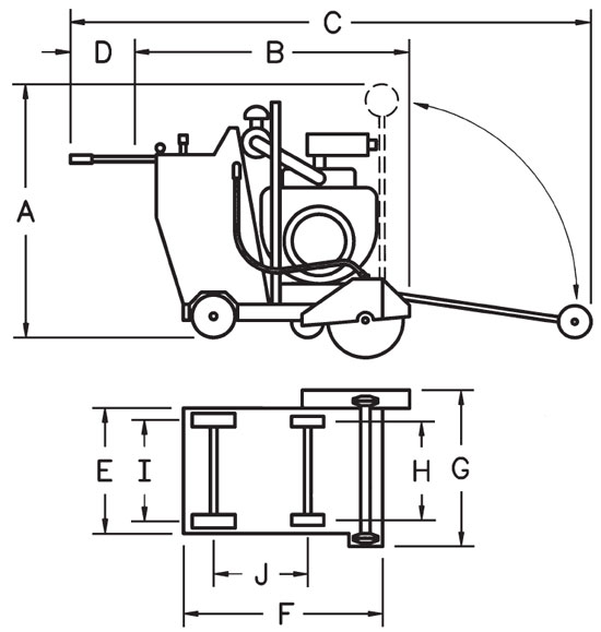 Diamond Products - CC3700 Dual Shaft Electric Concrete Saw Dimensions